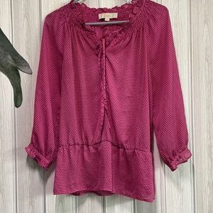 LOFT Magenta Blouse with Ruffle Trim